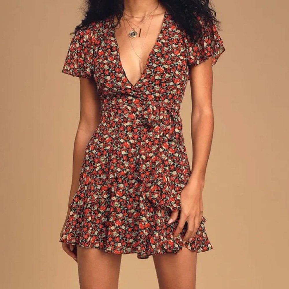 Lulu's Floral Mini Dress in Red and Black